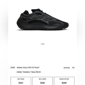 Adidas Yeezy 700 V3 Alvah Black Sneakers size 8,5